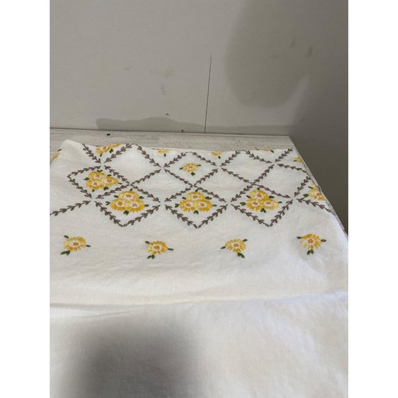Embroidered cream tablecloth 46”x64” yellow flowers - Picture 3 of 5